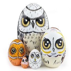 5 Pcs Wooden Owl Dolls Handmade Matryoshka Doll Egg Stackable Wooden Kids Birthday Christmas New Year