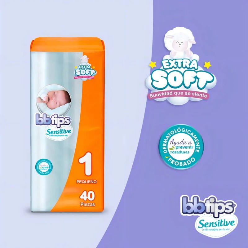 Pañales Talla 1 Recién Nacido 40 Pzas Sensitive Bbtips