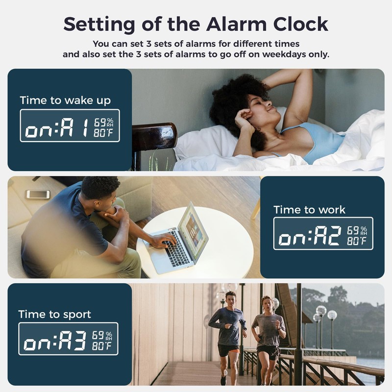 Virklyee Wooden Digital Cube Alarm Clock with LED Temperature Display,