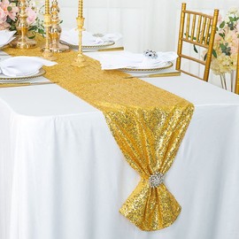 JYFLZQ Gold Table Runner 12"x108" Sequin Glitter Table Linens Rectangle Runner for Table Sparkly Sequin Fabric Runners Wedding Birthday Party Supplies