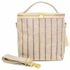SoYoung Large Linen Insulated Lunch Poche, Pinstripe Heather Grey