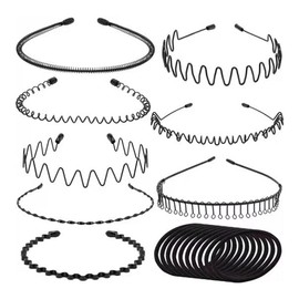 Metal Headband Hair Hoop, 8 Pcs Spiral Wavy Headbands Fashion Hair Band for Men Women Non-Slip Headband Accessories with 10 Pcs Hair ties