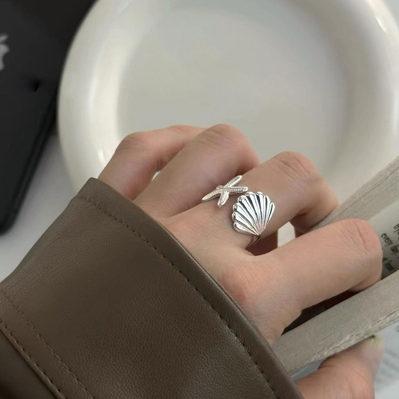 TACBSP Shell Starfish Ring for Women Opening Seashell Ring Adjustable