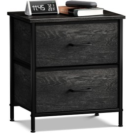 Sorbus Nightstand Dresser with 2 Faux Wood Drawers - Bedside Table Chest with Storage Bedroom, Living Room, Closet & Dorm Furniture Lamp Stand - Steel Frame, Wood Top, Easy Pull Fabric Bins