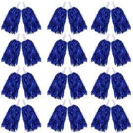 PPXMEEUDC 24PCS Cheerleading Pom Poms Metallic Foil Plastic Pom Poms with Baton Handle for Game Sports Squads Dancing Party Football Basketball Club Spirit Sports Stage Performance Celebration (Blue)