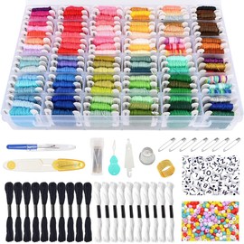 Anshine 992pcs Embroidery Thread Kit, 110 Skeins Colorful Embroidery Floss, 20 Skeins White & Black Thread, 52Pcs Cross Stitch Tools, 800 Beads, 1 Organizer Storage Box