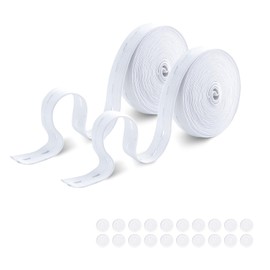 2 Rolls Wide Elastic for Sewing with Button Holes, 10m×20mm Wide Elastic Band, Polyester and Rubber Elastic Band for Sewing, with 20 Resin Buttons, Elastic Strap for Belt Trouser Cord (20m White)