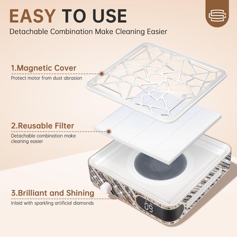 CHRISTINE SHELLY Nail Dust Collector, Cordless Dust Collector Nail Tech,