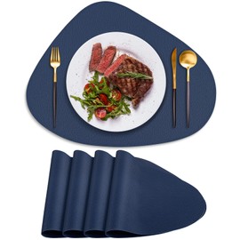 ADRIMER Placemats, Heat Resistant Leather Placemats for Dining Table Set of 4, Waterproof Table Mats, Oval Place Mats Set of 6 Wipeable Round Placemats for Kitchen, Dining Room, Party, Blue