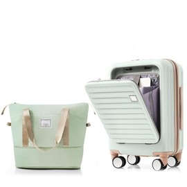 TREATLIFE HOME Expandable Carry-On Luggage Set for Effortless Travel, Includes Travel Bag and USB Port, Grey Green Color