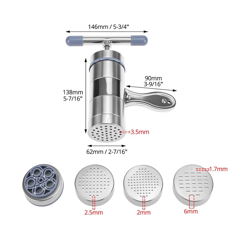 QWORK Stainless Steel Noodle Maker, Manual Pasta Machine with 5
