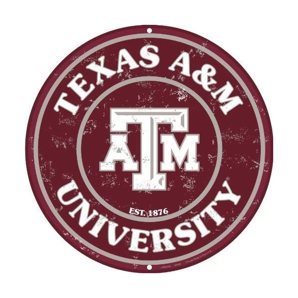 Tag City Texas A & M 12 Inch Embossed Metal Nostalgia Circular Sign