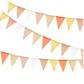 Mausouca 24 Flags Orange Bunting Banner, Vintage Jute Bunting Garland, Waterproof Triangle Flag Bunting for Wedding, Birthday, Party, Home, Festival, Decoration