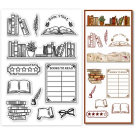 PandaHall Comprehensive Bookshelf Stamps - Silicone Clear & Transparent Stamps for Scrapbooking, Card Making, Paper Craft & Decor
