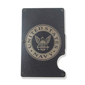 USN Navy Engraved Metal RFID Blocking Tactical Minimalist Wallet w/Money Clip (NAVY)