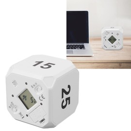 Cube Timer, Sensor Flip Timer Kitchen Timer, Digital Clock Timer Backlit Display, Mute & Adjustable Sound Clock, 5, 15, 25, 45 Minute Presets, Timer for ADHD Kids & Adults (White)