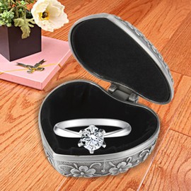 QANYEGN Vintage Jewelry Box, Metal Heart Shape Carved Flower Organizer, Antique Necklace Earring Storage Organizer for Women And Girls