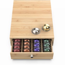 WELL WENG for Nespresso Vertuo Capsules (NV136) - Premium Bamboo Coffee Pod Drawer, 36 Big or 48 Small Vertuoline Pods Organizer - 14'' Deep by 3.9'' High (Natural)