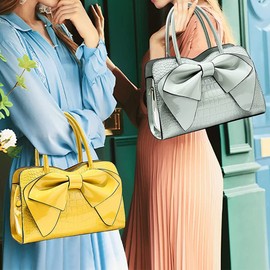 XingChen Shiny Women Handbag Patent Leather Bowknot Purse Charm Glossy Top-Handle Satchel Tote Fashion Shoulder Bag(Yellow)