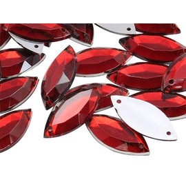 Allstarco 20x9mm Red Ruby CH17 Navette Flat Back Sew On Beads for Crafts Plastic Acrylic Rhinestones With Holes For Sewing, Clothing Embelishments, Costume Cosplays 50 Pieces