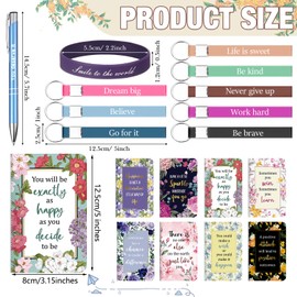 PerKoop 64 Pcs Inspirational Gifts Bulk 16 Motivational Notebooks Journal 16 Ballpoint Pens 16 Wristbands 16 Keychains for Teacher Office Women Employee Party Favor (Floral)