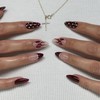 IMRAIN Wine Red Press on Nails Medium Almond Acrylic Fake