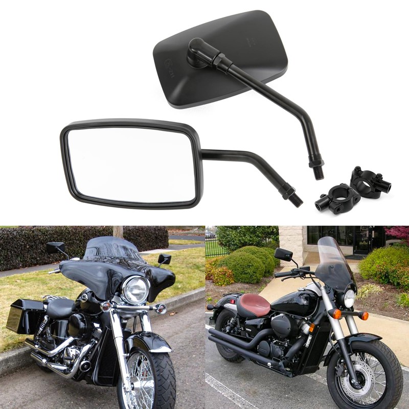 DREAMIZER Black 10mm Motorcycle Mirrors Universal Convex Rear View Side
