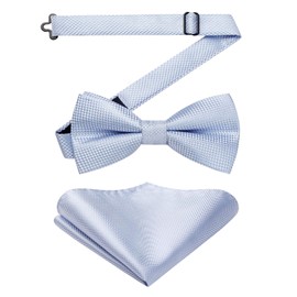 Enlision Bow Tie for Men Plain Bow Tie with Pocket Square Set Pre-Tied Adjustable Suit Bow Tie Formal Tuxedo Bow Ties for Wedding Party, lightblue