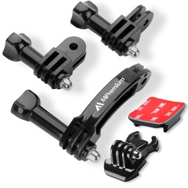 MiPremium Rotary Extension Arm Helmet Mount Set for GoPro Hero 12 11 10 9 8 7 6 5 4 3 2 Session Black Silver XIAOYI 4K SJCAM Sports Action Camera Accessories Kit Motorcycle Curved Chin Pivot Connector