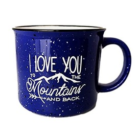 CafeQuality Stoneware Adventure Mug (Blue, I Love You To The Mountains And Back)