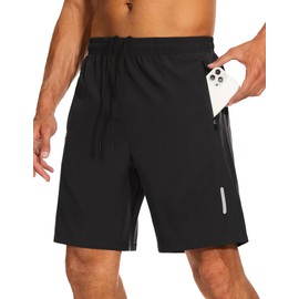 SIHOHAN Men's Sports Shorts, Quick-Drying Sports Shorts, Shorts with Zip Pocket, Suitable for Various Leisure and Sports Occasions, black