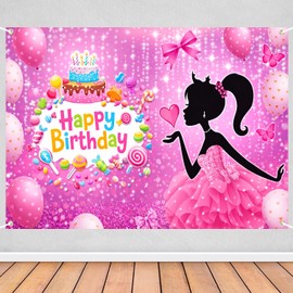 4signalballs Princess Birthday Backdrop for Women, 6x4ft Pink Party Decoration, Glittering Photography Background for Girls Birthday Parties, Celebrations, Perfect for Princess and Fairy Tale Themes