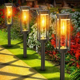 BITPOTT Outdoor Solar Pathway Lights 6 Pack, Bright Warm White Solar Powered Garden Lights Outside, Long Lasting Solar Landscape Lights for Walkway Path Yard Lawn Patio Decor