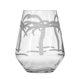 Rolf Glass Palm Tree Stemless Wine Glass 18oz | Set of 4 Wine Tumblers | Lead-free Engraved Glassware | Made in the USA