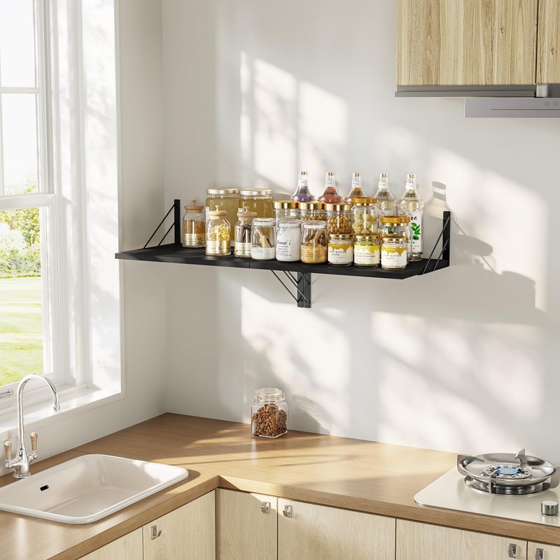 Love-KANKEI Wide Deep Floating Wall Shelves Set of 2,16"x12",Wood,Black