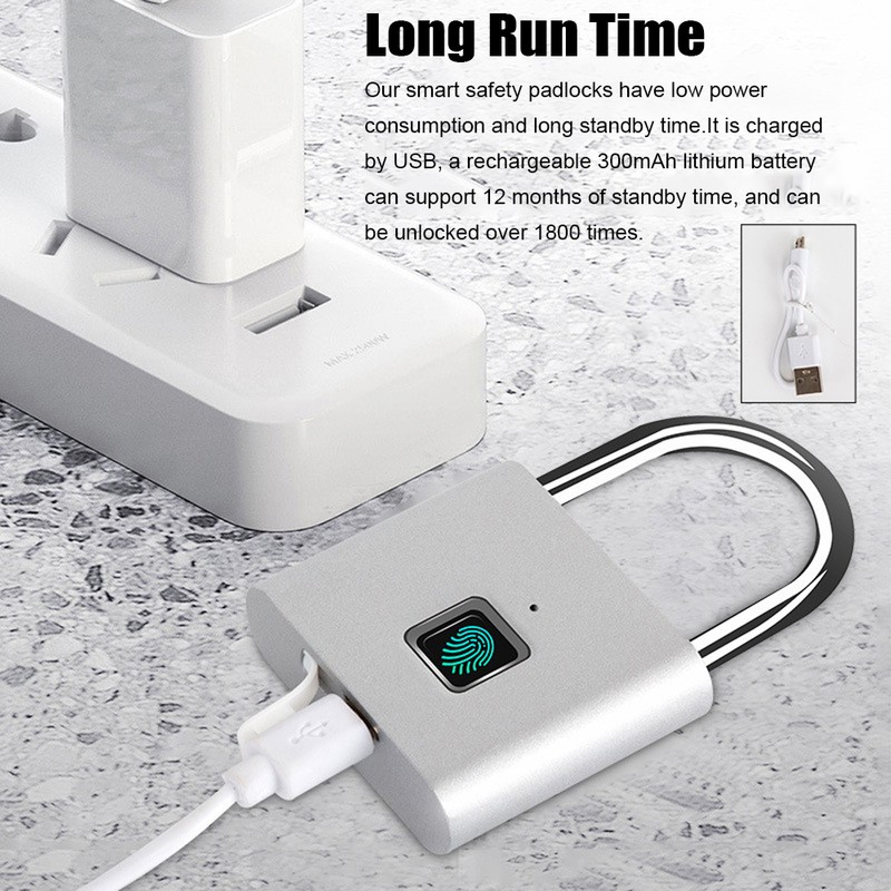Fingerprint Padlock with USB Charging Ultra-Light Intelligent Safety Electronic Lock