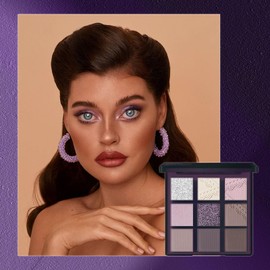 Pink Nude Eyeshadow Palette, Purple Make-Up Palettes Shimmer Eye Shadow, Eyeshadows with Blusher Highlight for Women, Matte Glitter Make up Set, 9 Colour Natural Waterproof Highly Pigmented with Brush