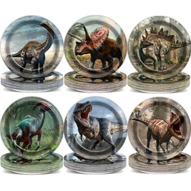 Naozinebi 72PCS Dinosaur Birthday Plates Dinosaur Party Supplies Dino World Tableware Tropical Jungle Plates Disposable Paper Plate Dessert Plates for Boys Girls Kids Baby Shower Favors 6.7 * 6.7inch
