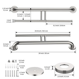 Chrome Double Toilet Paper Holder w/Safety Bar 24 inch, Zepolu 2-in-1 Assist Bar Balanced Support Handle, Stainless Steel Handrail Wall Mounted Bathroom Toilet Grab Bar for Senior Elderly Handicap