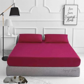 Fitted Bed Sheet With Matching FREE 1 X PILLOW CASE Plain Dyed Poly Cotton Percale Easy Care Bed Sheet Red Single