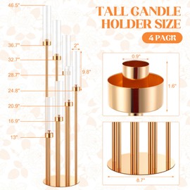 Tessco 4 Sets Gold 7 Arm Floor Candelabra 46.5'' Tall Floor Candle Holders Metal Candle Holders with Acrylic Lampshade Candlestick Centerpiece for Electronic Wedding Home Party Decoration