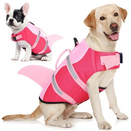AOFITEE Small Dog Life Jacket, Shark for Swimming, High Flotation Life Jacket with Rescue Handle and Reflective Strips for Small, Medium, Large Dogs, Pink S