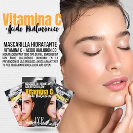 JYE 10 piezas Mascarilla Facial Hidratante! Ácido Hialurónico y Vitamina C, Piel mas suave y tersa, ideal para aplicar antes de un evento especial o b