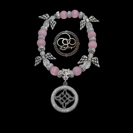 Angel and Witch Knot Bracelet by Jewelry - Pink Beads with Angel Wing Charms & Circular Pendant Design