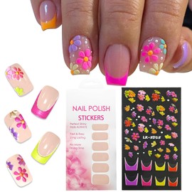 VOTACOS 16pcs Gel Nail Polish Strips No LED Lamp Needed Nude Gel Nail Wraps with 5D Flower Nail Stickers Decals for Women Nail Art Design Nail File&Wooden Stick Cleaning Tablets Contain