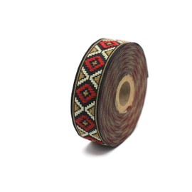 11 Yard Spool 0.98 inch Wide Red&Brown Geometric Diamond Jacquard Trim Decorative Craft Ribbon Sewing Trims Jacquard Ribbons Woven Ribbons 25914