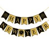 Happy New Year Banner Decorations Pre Assembled Glitter Gold Black