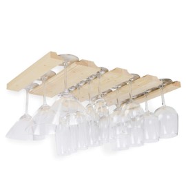 Rustic State Vigo Wine Glass Rack Under Cabinet - Wine Glass Holder Under Cabinet Wooden Stemware Holders - 4 Adjustable Rows - Up to 12 Wine Glass Capacity - 12 Inch Depth - Natural