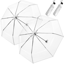 Hestya 2 Pcs Clear Umbrella 38.6'' Folding Transparent Umbrella Windproof Rainproof Travel Wedding Parasol for Party