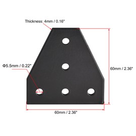 sourcing map T Shape Outside Joining Plate, 60mm x 60mm x 4mm with 5-Hole Joint Bracket for 2020 Aluminum Profile, 4 Pcs (Black)